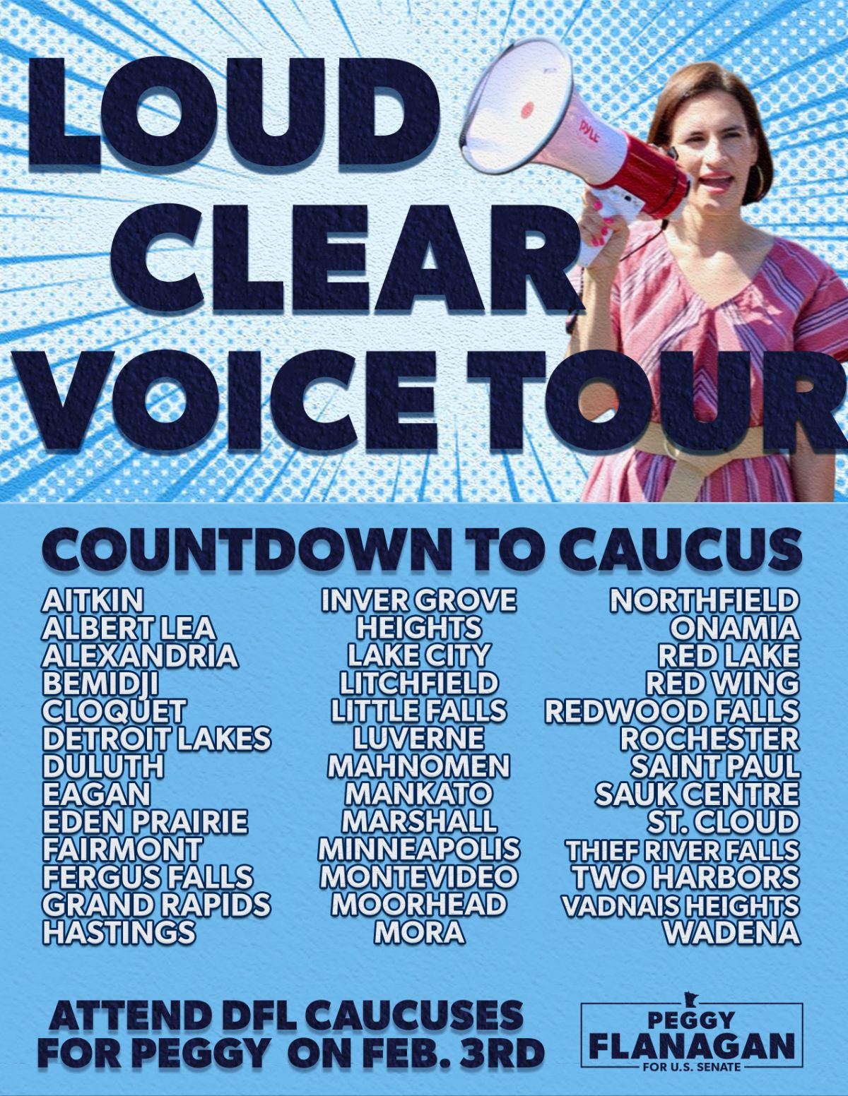 Poster advertising stops on the Loud and Clear Voice Tour